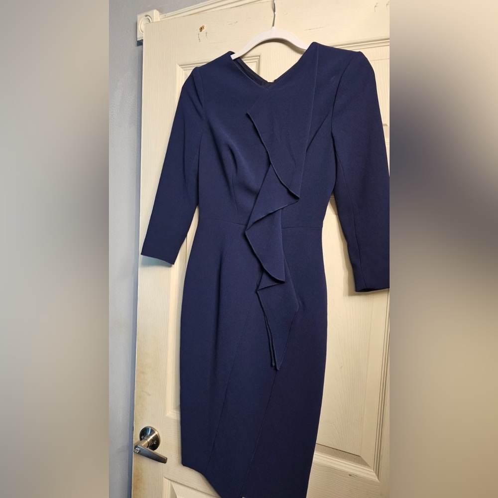 Karen Millen Blue Asymmetrical Ruffled Sheath Dress